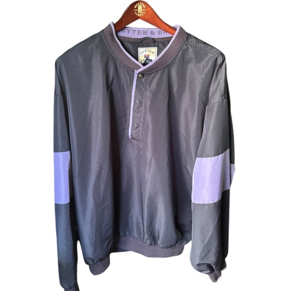 Cutter & Buck Black & Purple Men's Pullover Windbreaker Jacket Size XL 1/4 Snap - Picture 1 of 12